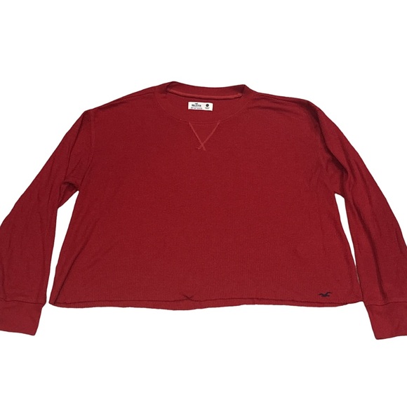 Y2K HOLLISTER women's red oversized l/s waffle shirt, size extra small. - Picture 2 of 3